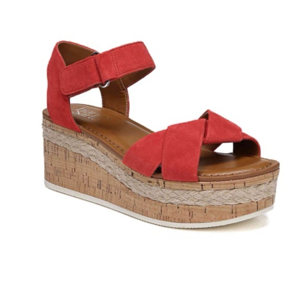 Franco Sarto Nelly Rex Red  Suede Wedge Sandals Sz-7